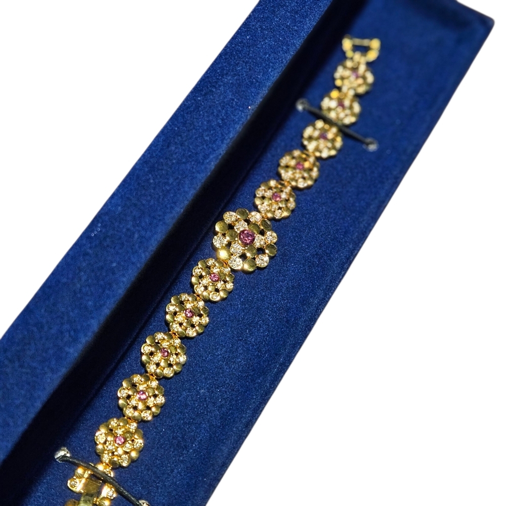 JBK Jackie Kennedy Bracelet Gold Pink Crystal Camrose & Kross Floral